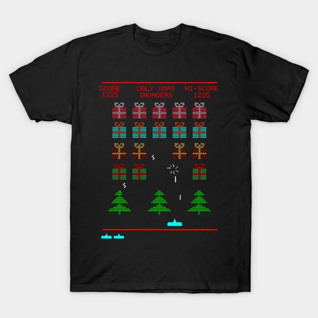Ugly Christmas Space Invaders T-Shirt by Brobocop